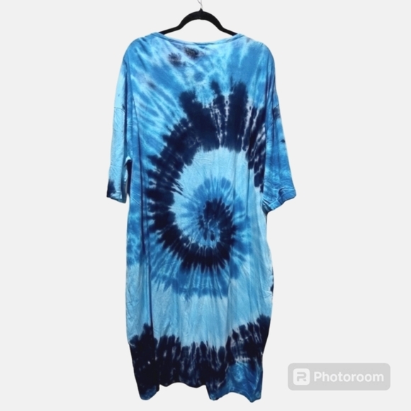 JUST LOVE 2X 100% Cotton Tie Dye Blue Loungewear Pajama Dress Coverup 3/4 Button - Picture 5 of 10